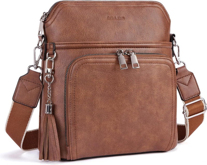 Roulens Crossbody Purse for Women Vegan Leather Medium Crossbody Wallet Bag for Travel Women Shoulder Handbags with Tassel - Image 1